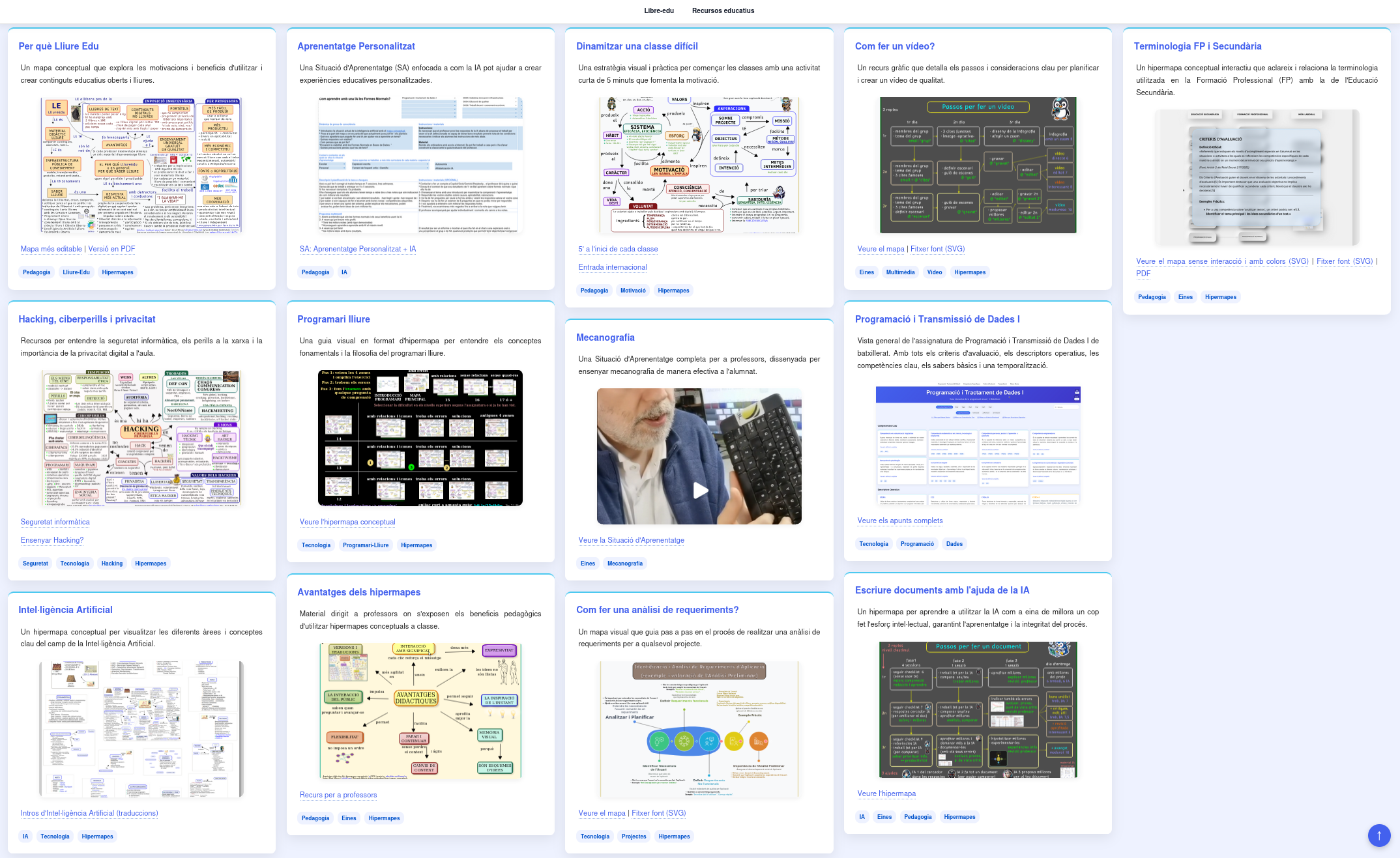 Captura de pantalla de la pàgina de materials educatius en català.