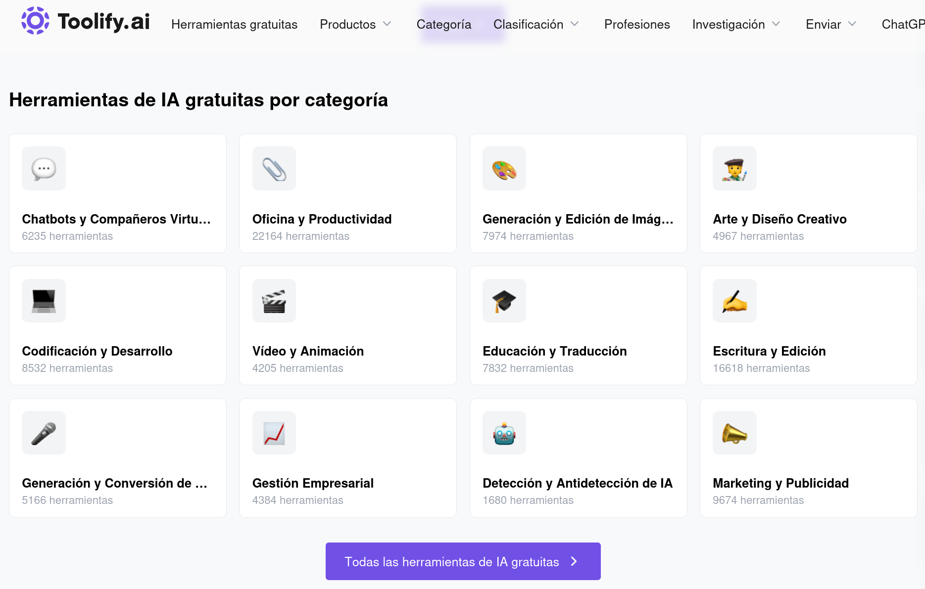 Previsualización de la web Toolify.ai