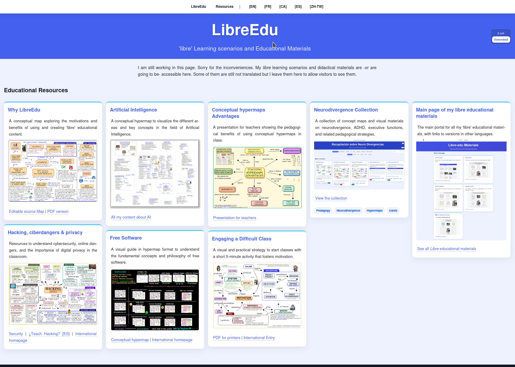 Screenshot of the educational materials page in English.